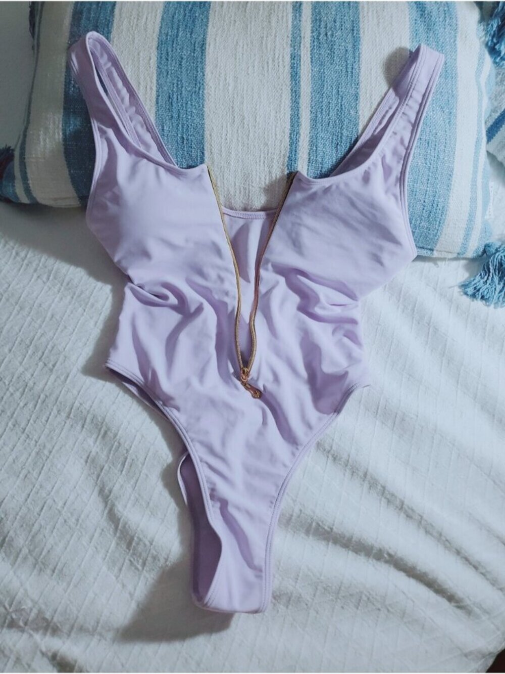 Cool Lilac Padded Cheeky High Cut Swimsuit with Zip Front - Picture 5 of 15